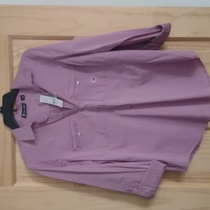 Light purple/ mauve 3/4 cuffed sleeve collared blouse; front pockets buttoned